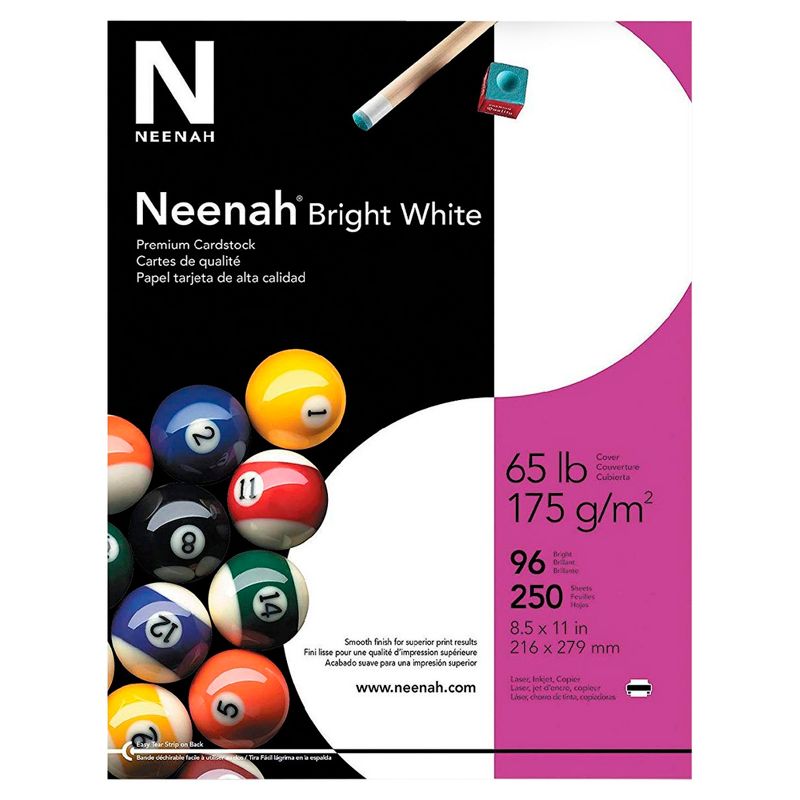 Neenah Bright White Cardstock, 8-1/2 x 11 Inches, 65 lb, Pack of 250, 1 of 2