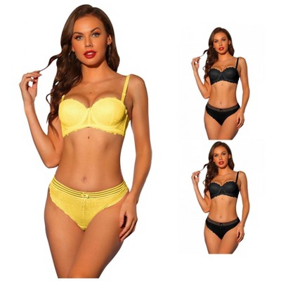 INSPIRE CHIC Women's Lace Balconette Underwire Bras Padded Bra and Panty Set 3 Packs