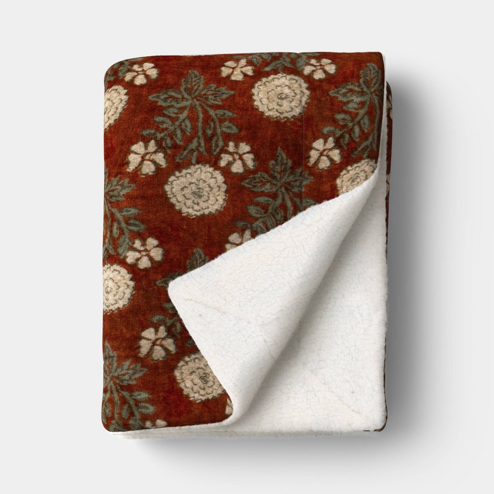 Block Print Printed Plush Throw Blanket with Faux Shearling Reverse - Threshold™