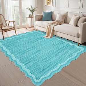 Coucheta Scalloped Area Rugs Washable Modern Accent Rug, Stain-Resistant Foldable Floor Mat with Non-Slip Backing Contemporary Low Pile Indoor Carpet - 1 of 4