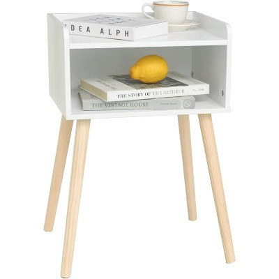 Nightstand, Mid Century Modern Side Table Bedroom with Storage, Small End Bedside Table with Solid Wood Legs