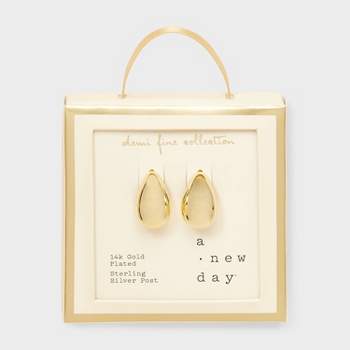 14k Gold Plated Puffed Teardrop Post Earrings - A New Day™ Gold