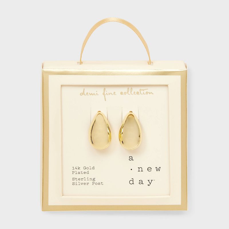 14k Gold Plated Puffed Teardrop Post Earrings - A New Day&#8482; Gold, 1 of 5