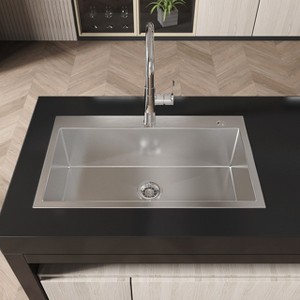 Gulches 32"x19" Stainless Steel Kitchen Sink, Single Bowl Overmount Handmade Brushed Nickel, with US Standard Drain & Hook - 1 of 4