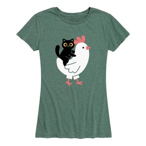 Women's - Instant Message - Cat Riding Chicken Short Sleeve Graphic T-Shirt - 1 of 4