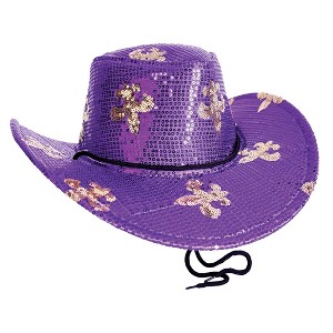 Beistle Sequined Mardi Gras Cowboy Hat, One Size Fits Most Purple - 1 of 4
