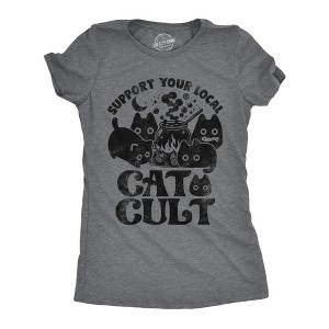 Womens Funny T Shirts Support Your Local Cat Group Sarcastic Halloween Kitten Graphic Tee For Ladies - Crazy Dog Women's T Shirt - 1 of 4
