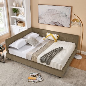 Queen Size Upholstered Tufted Bed Frame, Sofa Bed Frame with Comfortable Backrest and Armrests - 1 of 4