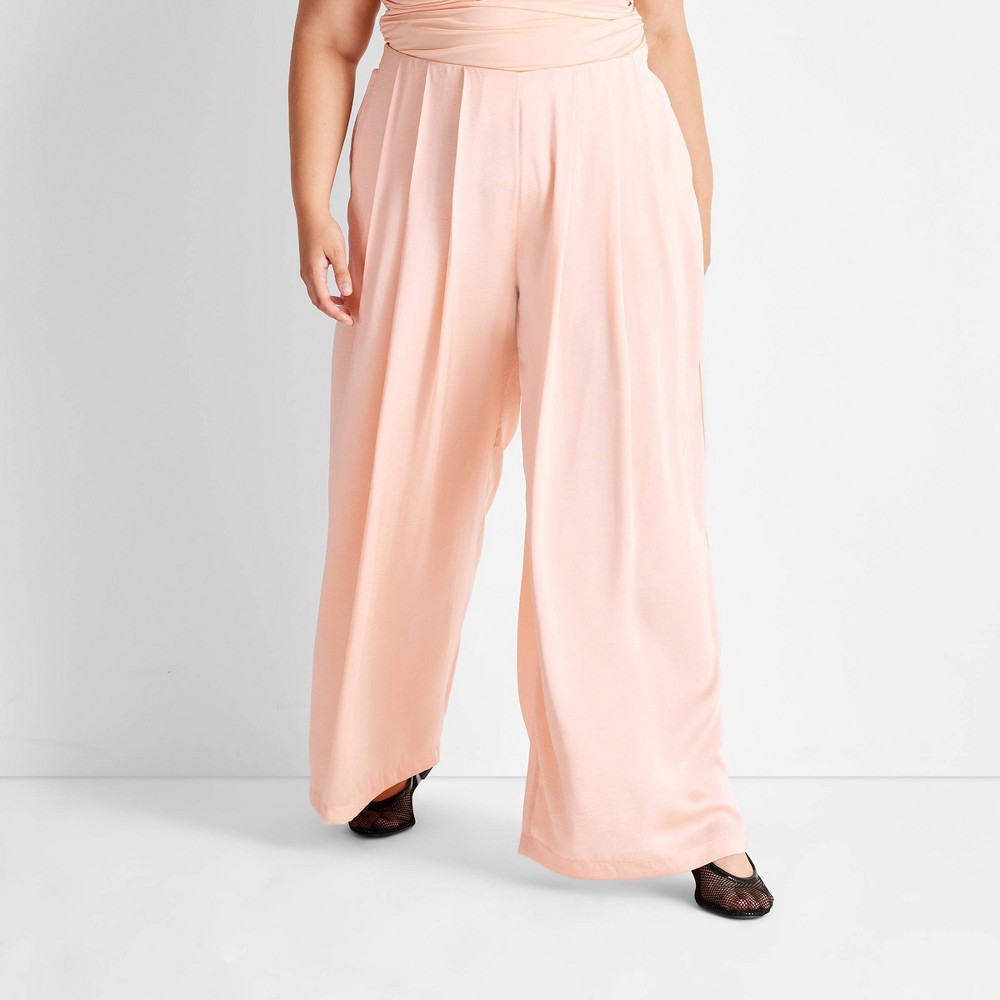 Women's Mid-Rise Pleated Wide Leg Pants - Future Collective Peach Orange 2X