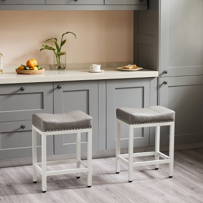 Saddle Bar Stools Set of 2,Backless Faux Leather Cushioned Counter Height Barstools,Kitchen Breakfast Stools,Dressing Table Stool-Cuddlewood