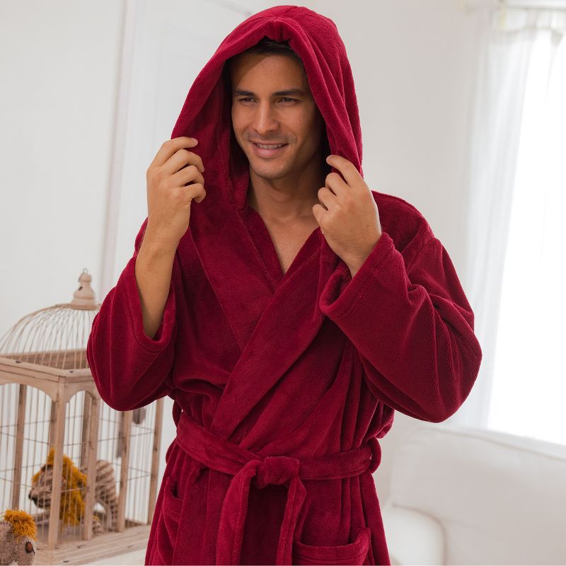 Men's Classic Winter Robe, Full Length Hooded Bathrobe, Cozy Plush Fleece, 5 of 10