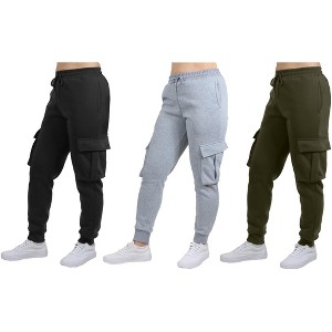 Blue Ice Women's Loose Fit Fleece Jogger Sweatpants with Velcro Cargo Pockets-3 Pack - 1 of 4
