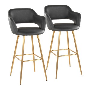 Fixed Faux Leather Contemporary Bar Stool with Low Back and Metal Legs for Home Bar or Kitchen (Set of 2) - 1 of 4