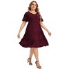 Women's Plus Size V Neck Short Sleeve A Line Ruffle Hem Babydoll Flowy Dress - 4 of 4