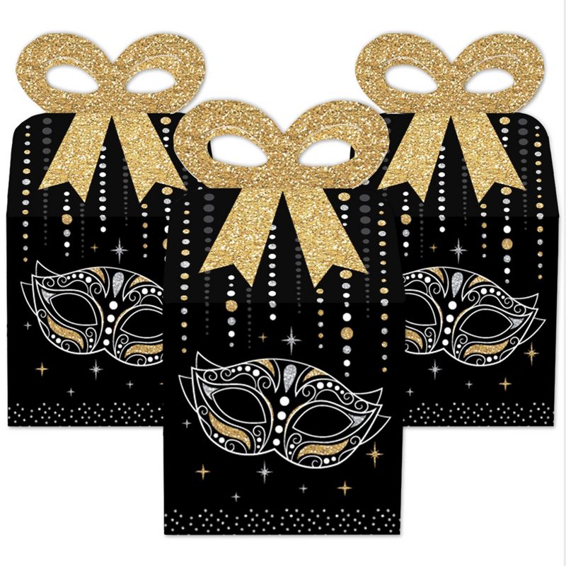 Big Dot of Happiness Masquerade - Square Favor Gift Boxes - Mask Party Bow Boxes - Set of 12, 2 of 9