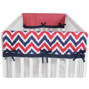 Bacati - Mix n Match Chevron/Dots Crib Rail Guard set of 2 Covers Navy/Red - 1 of 4