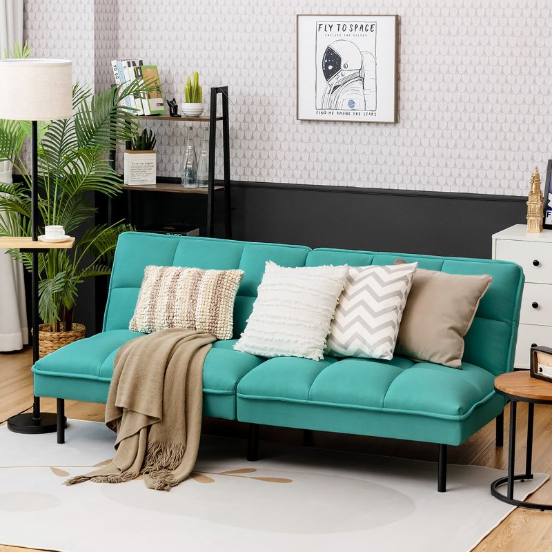 Costway Modern Convertible Futon Sofa Bed Linen Fabric Folding Couch Recliner Grey\Aquamarine\Blue, 2 of 11