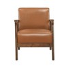 Brown Faux Leather Upholstered Accent Chair 1pc Seat Cushion Solid Rubberwood Frame Living Room Furniture - 2 of 4