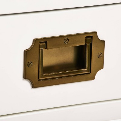 Contemporary White Wood and Brass Accent Side Table with Storage