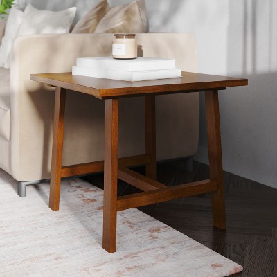 Walnut Solid Wood Farmhouse Trestle End Table