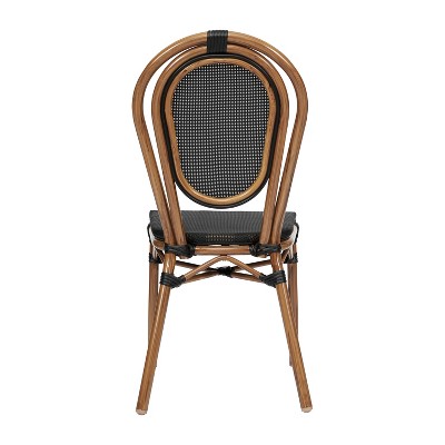 Set of Two Black and Natural Aluminum Armless Bistro Chairs