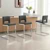 26" H Bar Stools Set of 3 - Modern PU Leather Barstools with Hollow Back, Upholstered Armless Kitchen Island Stools, Gray with Chrome Metal Frame - 2 of 4