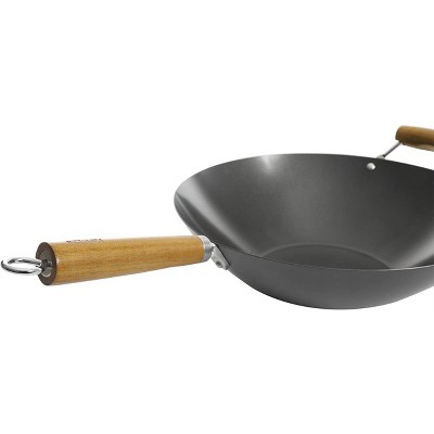 Kenmore 14-Inch Black Carbon Steel Wok with Wood Handle