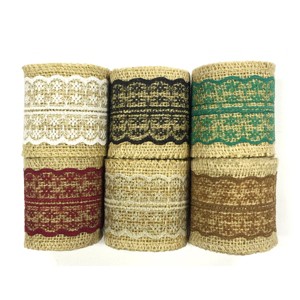 Wrapables Hessian Burlap with Lace Ribbon 2.5 Inch Width x 2 Yards Length - 1 of 4