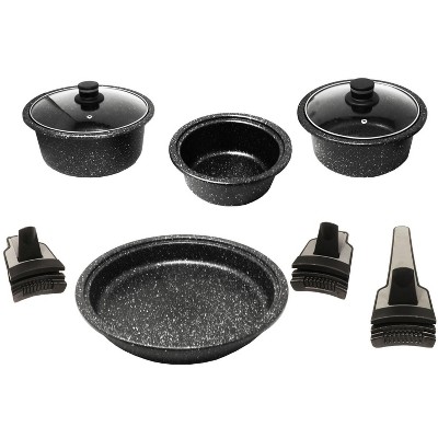 Westinghouse 9 Pc Detachable Handle Marble Finish Cookware Set Black Marble Series