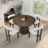 5 PCS Space-Saving Design Dining Set, Round MDF Table and 4 Boucle Chairs, Rubber Wood Frame Chairs with Polyester Cushion-Baofuwish - 2 of 4