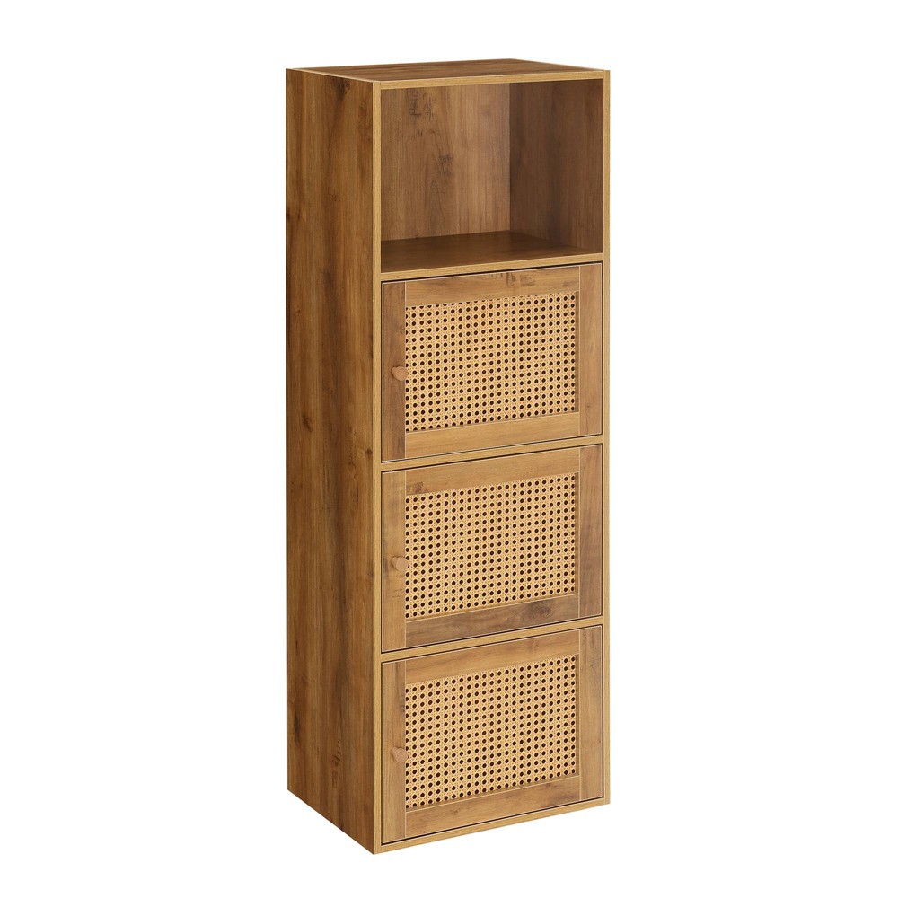 Breighton Home Xtra Storage Boho Weave 3 Door Cabinet with Shelf in Brown Autumn Haze/Beige Barley