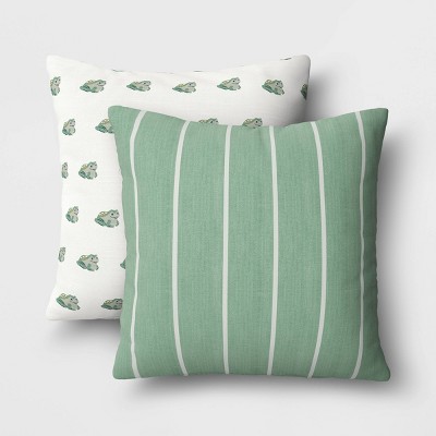 Image of 2pk Frog Printed and Striped Woven Cotton Pillows - Room Essentials™: Soft, Indoor Decor, OEKO-TEX Certified