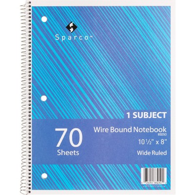 Sparco Notebooks 1 Subject 10-1/2"x8" Wide Ruled 70 Sht AST 83250