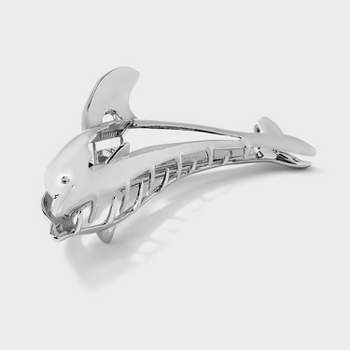 Metal Cut Out Dolphin Claw Hair Clip - Wild Fable™ Silver