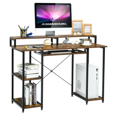 Clivden 47 Wide Computer Desk Studying Writing Table with Monitor Stand Storage Shelves Keyboard Tray for Home Office 17 Stories Color (Top/Frame): R