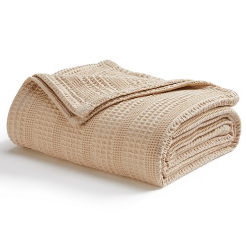 Market & Place 100% Cotton Waffle Striped Bed Blanket King Oatmeal