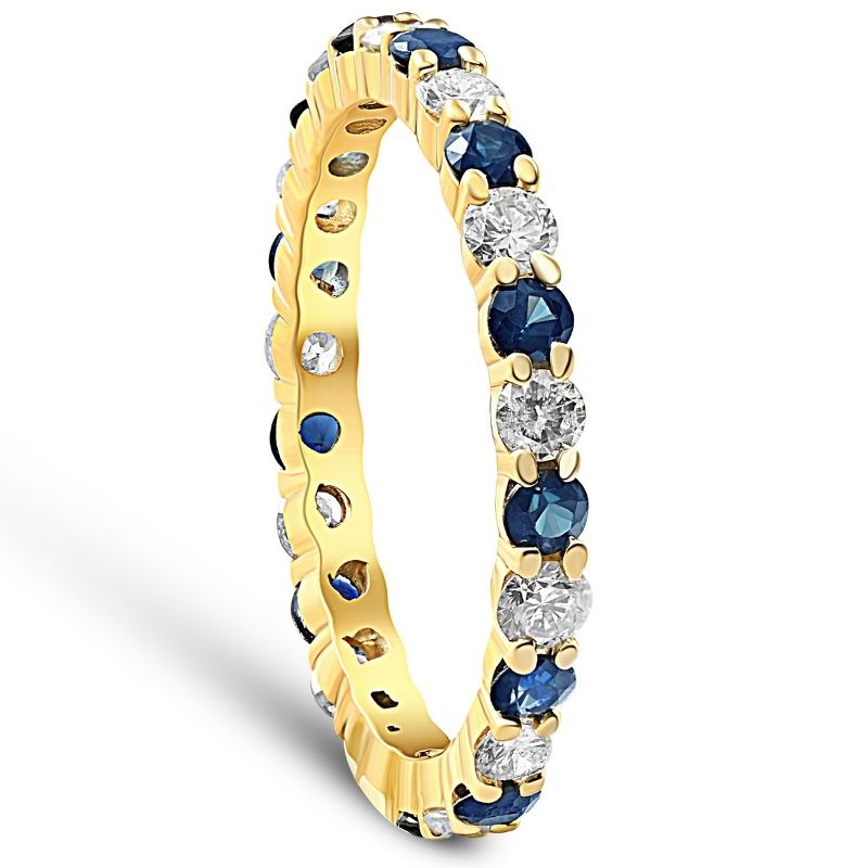 Pompeii3 1 cttw Blue Sapphire Diamond Wedding Eternity Ring 10k Yellow Gold, 4 of 6