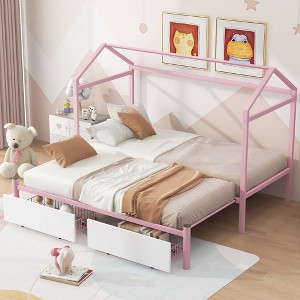 Whisen Twin XL to King Metal Twin Size House Platform Bed with 2 Drawers - 1 of 4