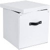 Bigso Logan Storage Box KD | Storage Cubes with Lid for Shelves and Cubical Organizers | Collapsible Storage Cube with Leather Handle | White - 3 of 4