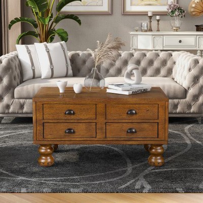 CENGHU 23.6" Rectangle Coffee Table, Narrow Side Table with Drawer, Solid Wood End Table, Vintage Bedside Table Nightstand for Living Room, Bedroom