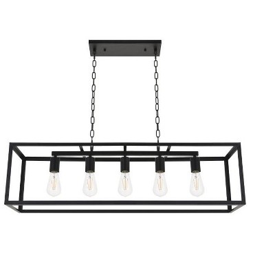 Modern Black Metal 5-Light Rectangular Island Pendant