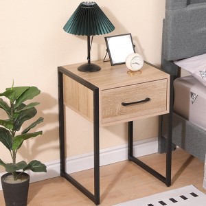 SKONYON Wood Nightstand with Drawer Steel Frame Side Table - 1 of 4