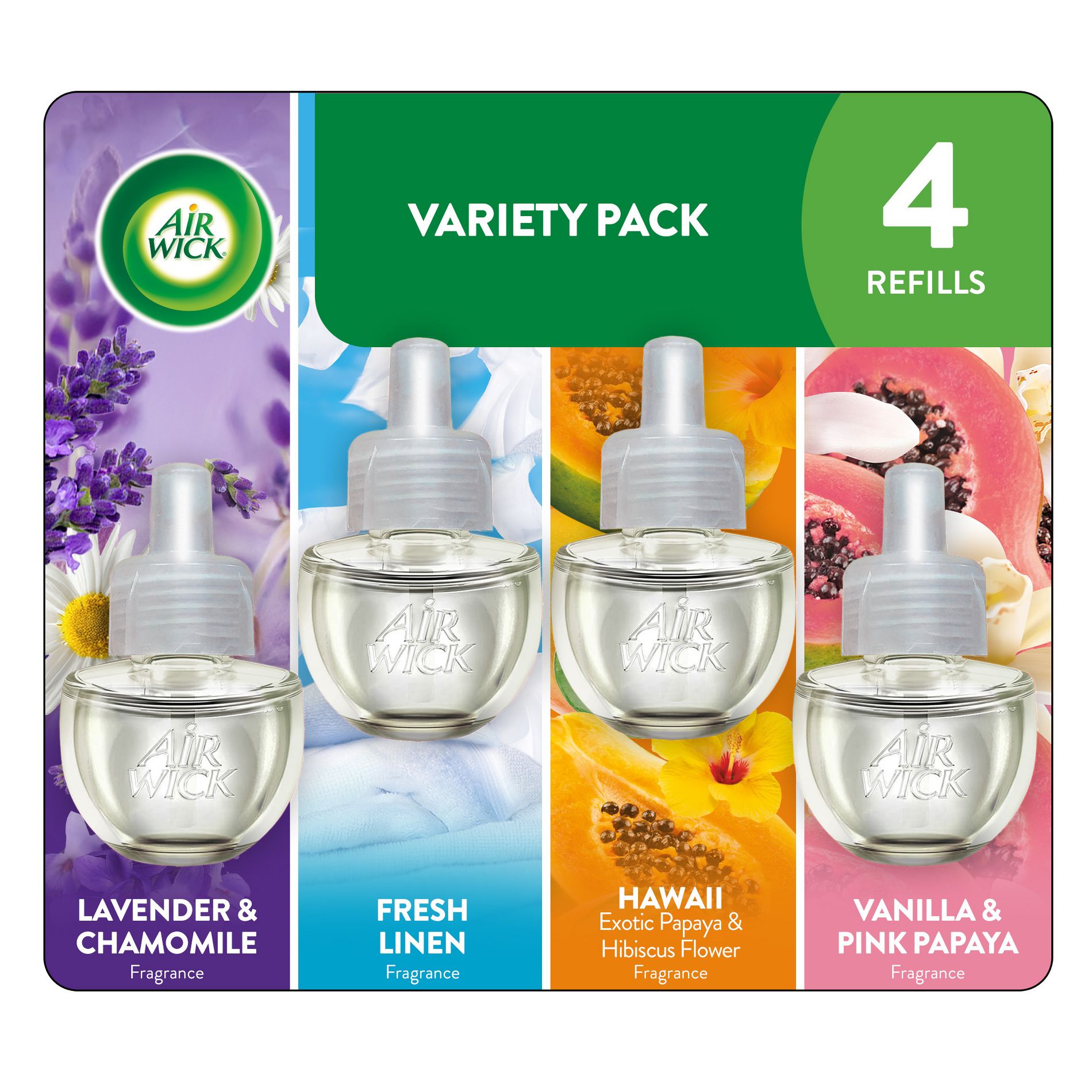 Air Wick Scented Oil Air Freshener Refills - Mixed pack Lavender+Linen+Hawaii+Vanilla Pink Papaya - 4pk