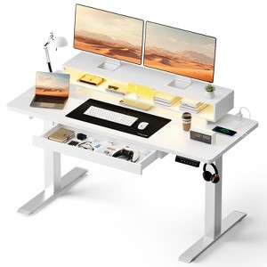 GTPLAYER Electric Standing Desk with Drawers, 48"/55" Height Adjustable Gaming Desk with Monitor Stand, Power Outlets & LED Lights - 1 of 4