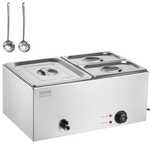 VEVOR 3-Pan Commercial Food Warmer, 17QT Electric Steam Table, 1200W Professional Countertop Stainless Steel Buffet Bain Marie - 1 of 4