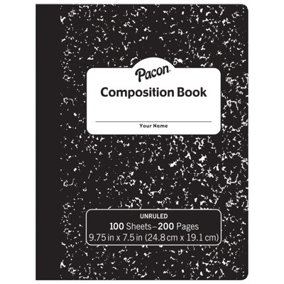Pacon Composition Book, Black Marble, Unruled 9-3/4" x 7-1/2", 100 Sheets (Pack of 6)