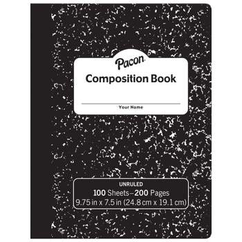 Pacon Composition Book, Black Marble, Unruled 9-3/4" x 7-1/2", 100 Sheets