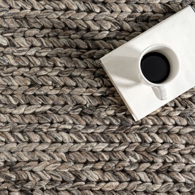 Gray Braided Wool and Cotton Handmade Area Rug 4x6