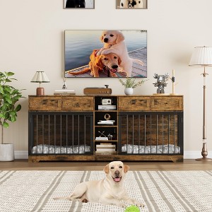 Jojoka 81.9'' Large Dog Crate Furniture for 2 Dogs, Indoor Double Kennel with 4 Drawers & Storage Shelves, Heavy Duty TV Stand - 1 of 4