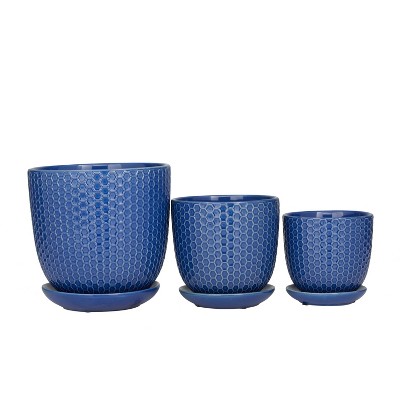 7.7" 3pc Modern Ceramic Honeycomb Planter Pots - CosmoLiving by Cosmopolitan